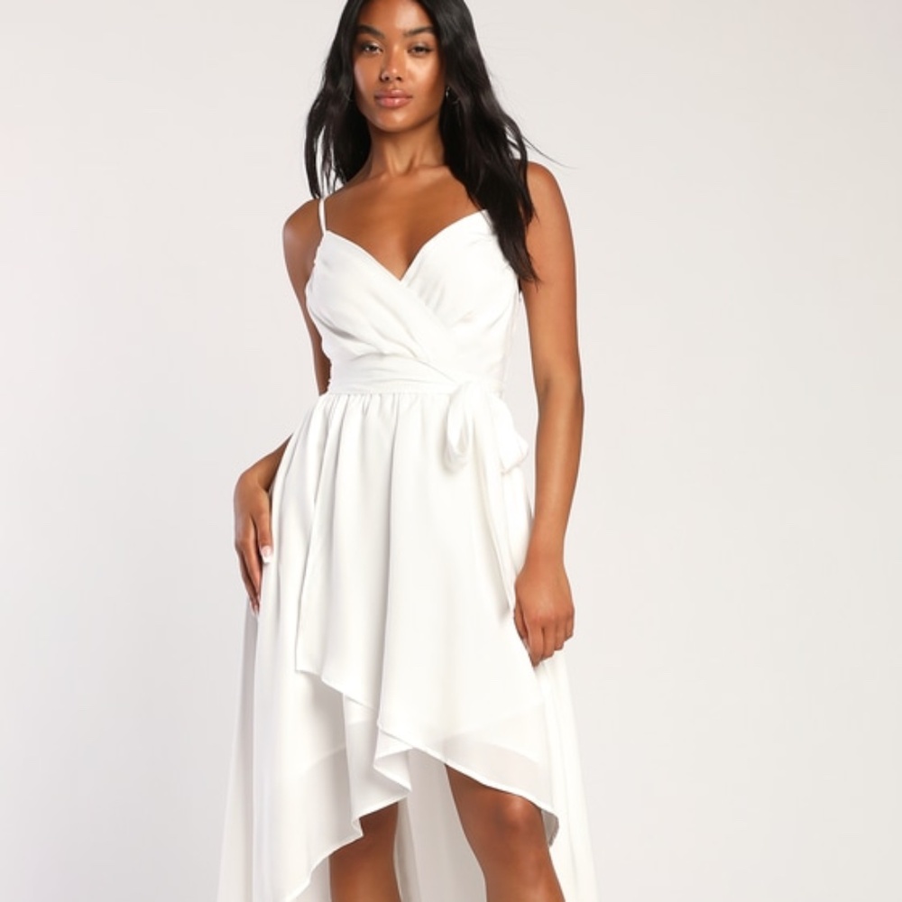 Lulus Sweep Me Off My Feet White Faux-wrap High-low Dress - Size M